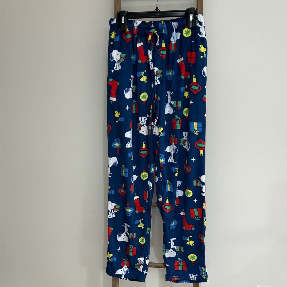 Peanuts Snoopy Christmas Pajama Pants Blue Stretchy Waist Men’s Size Medium NWOT